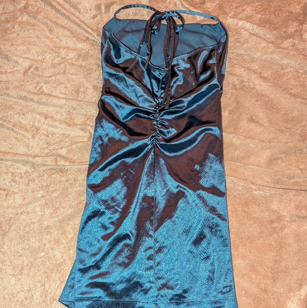 Emerald Strapless Teal Satin Dress